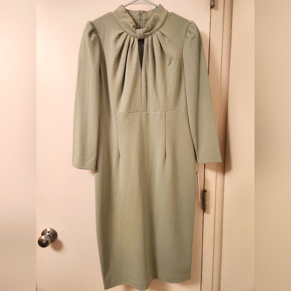 Calvin Klein Sage Green Long Sleeve Sheath Dress